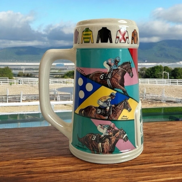 Vintage Mug 1996 Oak Tree Racing Association Santa Anita Park Stein Mug Tall Cup - Picture 1 of 6